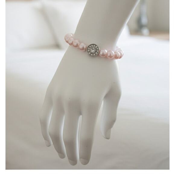 BUNDLE ONLY New Classic Beads Beaded Bracelet Stretch Pink Pearl Rhinestones - Picture 3 of 3